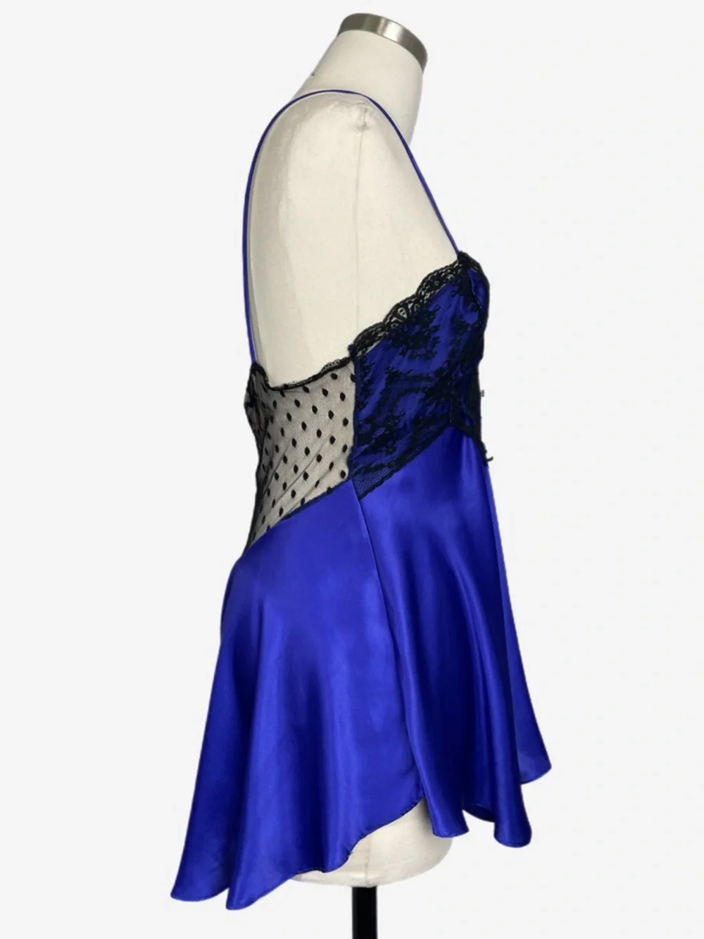 Vintage 90s Amelia’s Royal purple blue satin black sheer lace chemise lingerie S - Picture 5 of 11